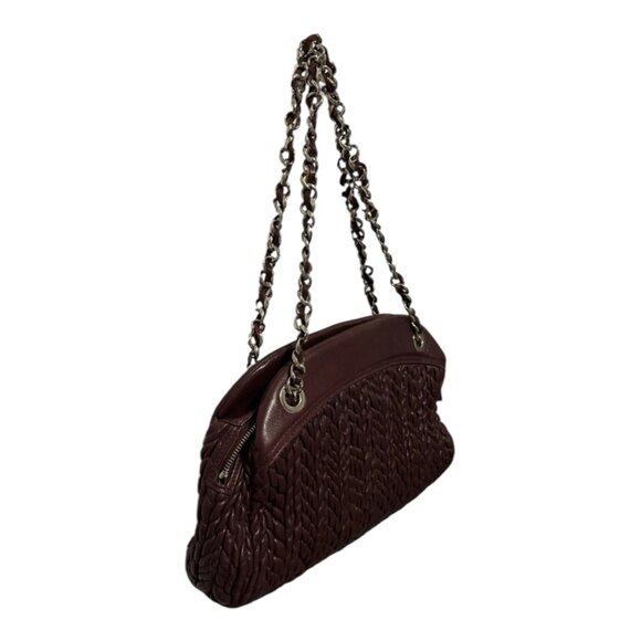 Vintage Leather Suarez Shoulder Bag Burgundy Braided Chain Strap Medium - Picture 4 of 16